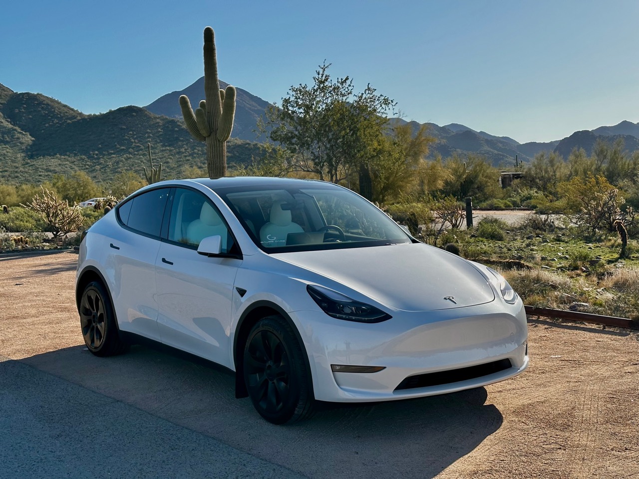 Gauss Cars white Tesla Model Y in the Scottsdale desert
